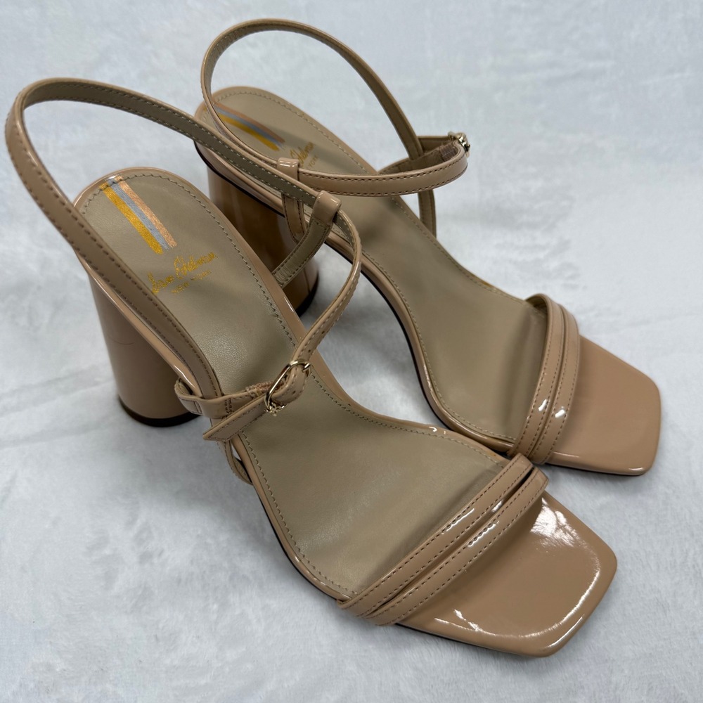 Sam Edelman Block Heel Sandals Square Toe Ankle Strap Nude Beige Size 9M